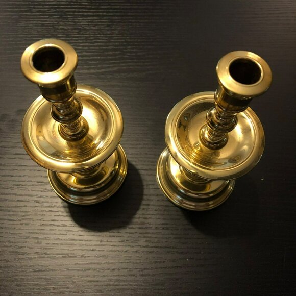 Baldwin Brass 5" Tall Solid Brass Tapered Candlesticks Candle Holders Slim Taper - Picture 2 of 5